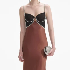 self-portrait Satin Diamante Maxi Dress