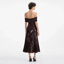self-portrait Sequin Off Shoulder Midi Dress
