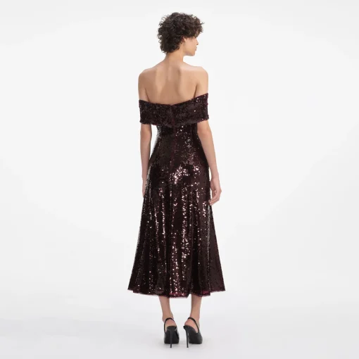 self-portrait Sequin Off Shoulder Midi Dress