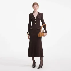 self-portrait Viscose Rib Knit Midi Dress
