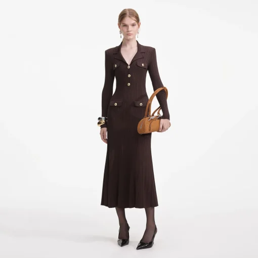 self-portrait Viscose Rib Knit Midi Dress