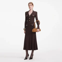 self-portrait Viscose Rib Knit Midi Dress