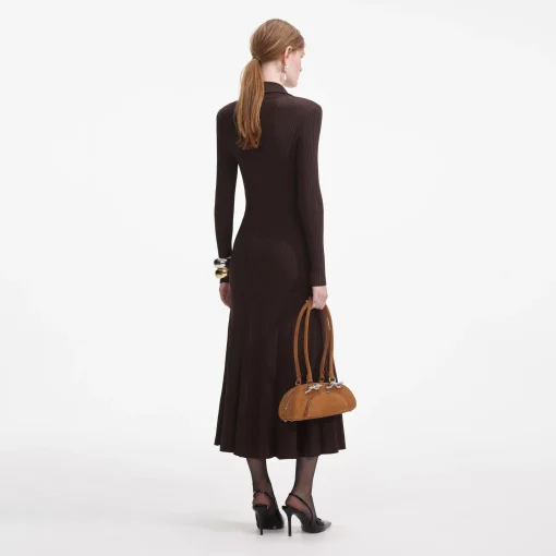 self-portrait Viscose Rib Knit Midi Dress
