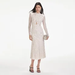 self-portrait Rhinestone Mesh Midi Dress