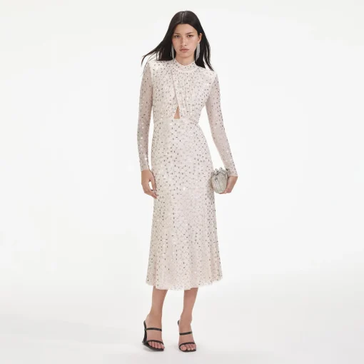 self-portrait Rhinestone Mesh Midi Dress