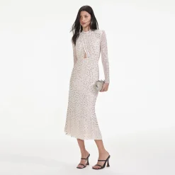self-portrait Rhinestone Mesh Midi Dress