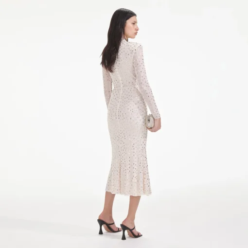 self-portrait Rhinestone Mesh Midi Dress