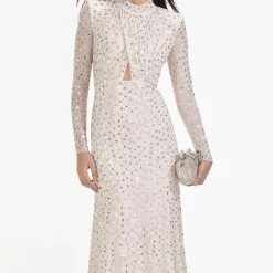 self-portrait Rhinestone Mesh Midi Dress
