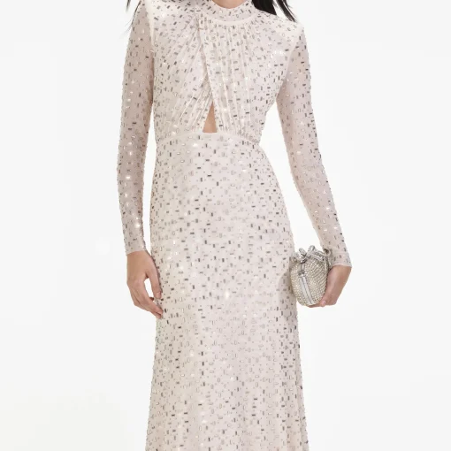 self-portrait Rhinestone Mesh Midi Dress