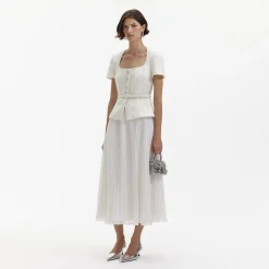 self-portrait Boucle Chiffon Midi Dress