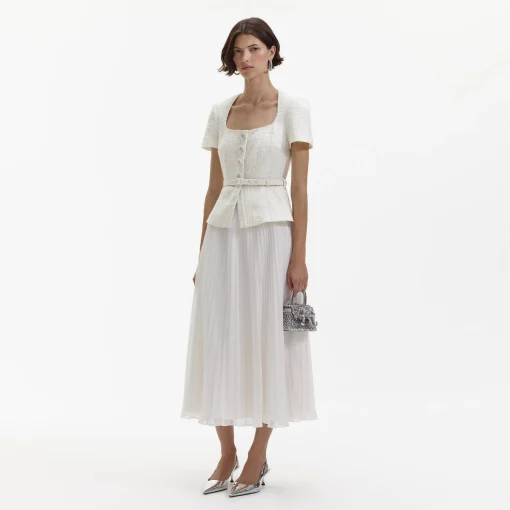 self-portrait Boucle Chiffon Midi Dress