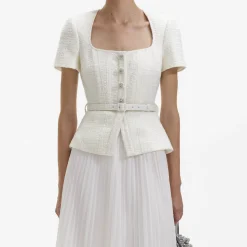 self-portrait Boucle Chiffon Midi Dress