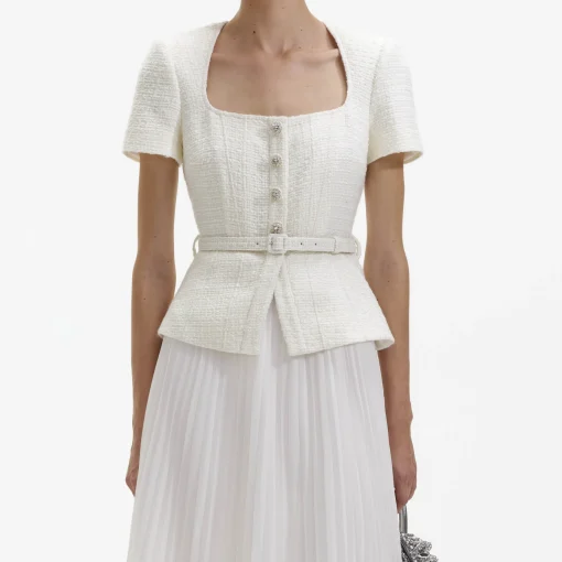 self-portrait Boucle Chiffon Midi Dress