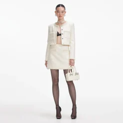 self-portrait Boucle Pearl Trim Mini Skirt
