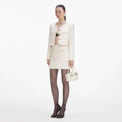self-portrait Boucle Pearl Trim Mini Skirt
