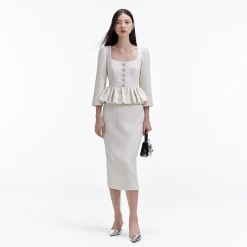 self-portrait Boucle Peplum Midi Dress