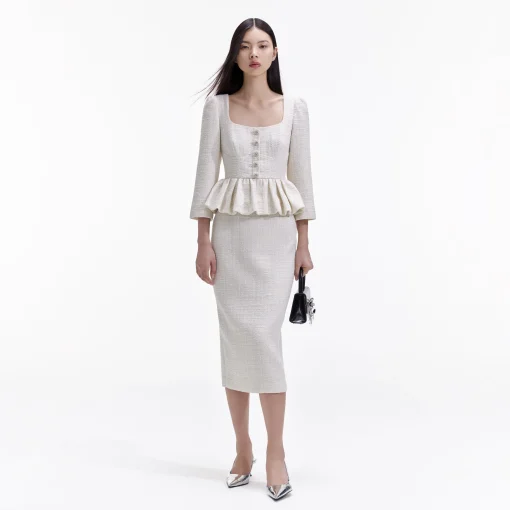 self-portrait Boucle Peplum Midi Dress