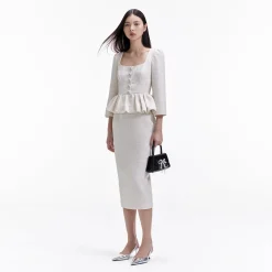 self-portrait Boucle Peplum Midi Dress