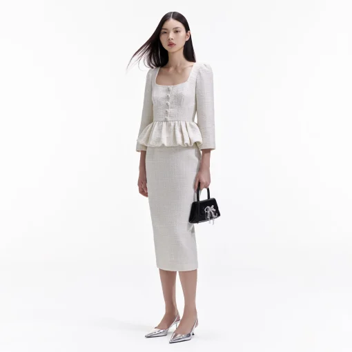 self-portrait Boucle Peplum Midi Dress
