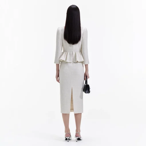self-portrait Boucle Peplum Midi Dress