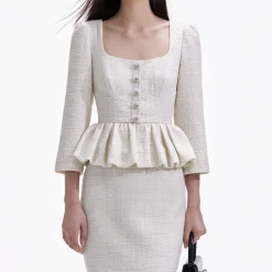 self-portrait Boucle Peplum Midi Dress