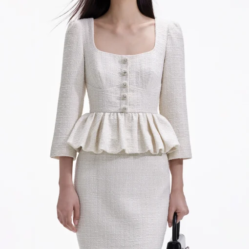 self-portrait Boucle Peplum Midi Dress