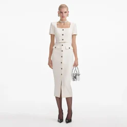 self-portrait Crepe Button Midi Dress