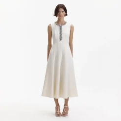 self-portrait Crepe Embellished Midi Dress