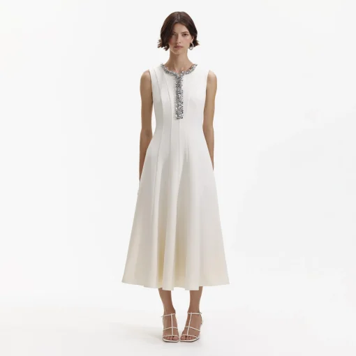 self-portrait Crepe Embellished Midi Dress