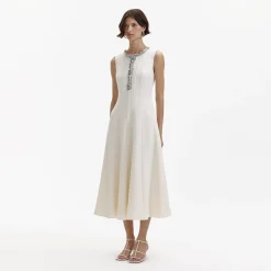 self-portrait Crepe Embellished Midi Dress