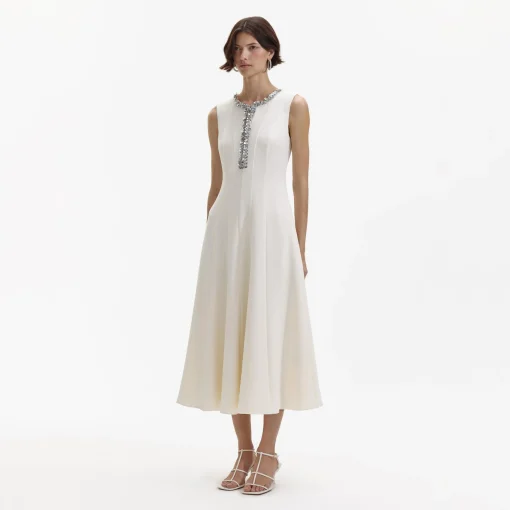 self-portrait Crepe Embellished Midi Dress
