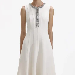 self-portrait Crepe Embellished Midi Dress