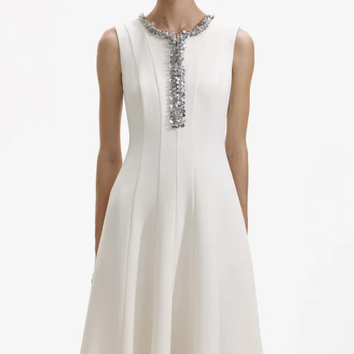 self-portrait Crepe Embellished Midi Dress