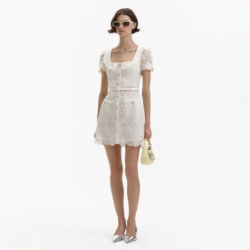 self-portrait Guipure Lace Button Mini Dress