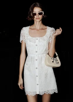 self-portrait Guipure Lace Button Mini Dress