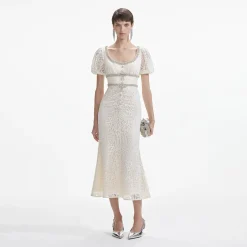 self-portrait Lace Diamante Trim Midi Dress