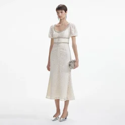 self-portrait Lace Diamante Trim Midi Dress