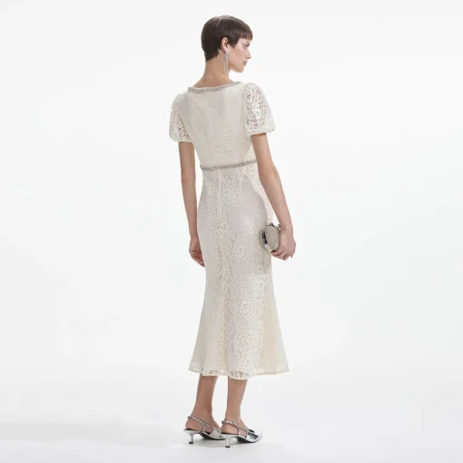 self-portrait Lace Diamante Trim Midi Dress