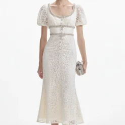 self-portrait Lace Diamante Trim Midi Dress