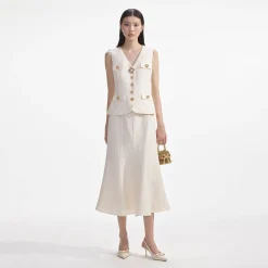 self-portrait Linen Midi Dress