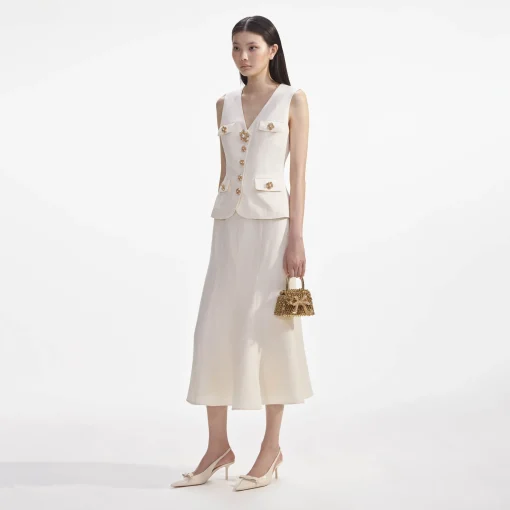self-portrait Linen Midi Dress