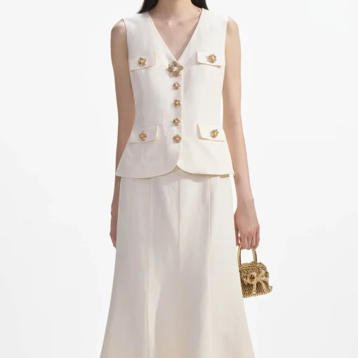 self-portrait Linen Midi Dress