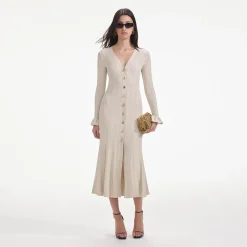 self-portrait Metallic Ribbed Midi Dress