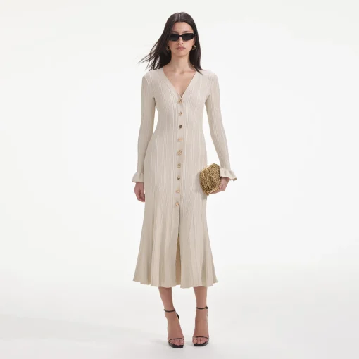 self-portrait Metallic Ribbed Midi Dress