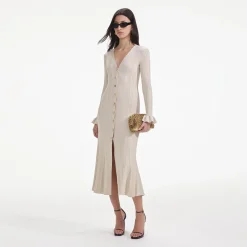self-portrait Metallic Ribbed Midi Dress