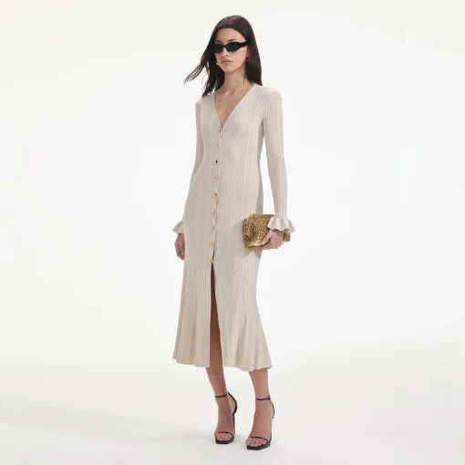 self-portrait Metallic Ribbed Midi Dress