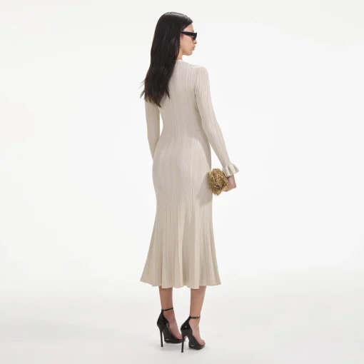 self-portrait Metallic Ribbed Midi Dress