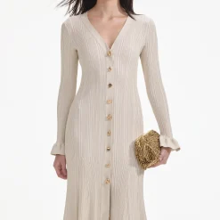 self-portrait Metallic Ribbed Midi Dress