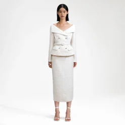 self-portrait Off Shoulder Boucle Midi Dress