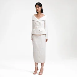 self-portrait Off Shoulder Boucle Midi Dress